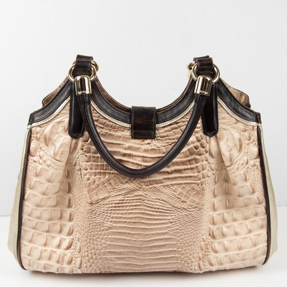 Brahmin Elisa Purse Leather Crocodile Embossed Hobo Bag Blossom Kendall Brown - Picture 2 of 14